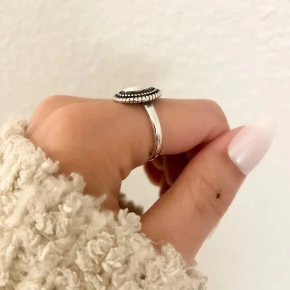 925 Sterling Silver Oval Ring Vintage Ring Geometric Round Circle Ring - Picture 7 of 9